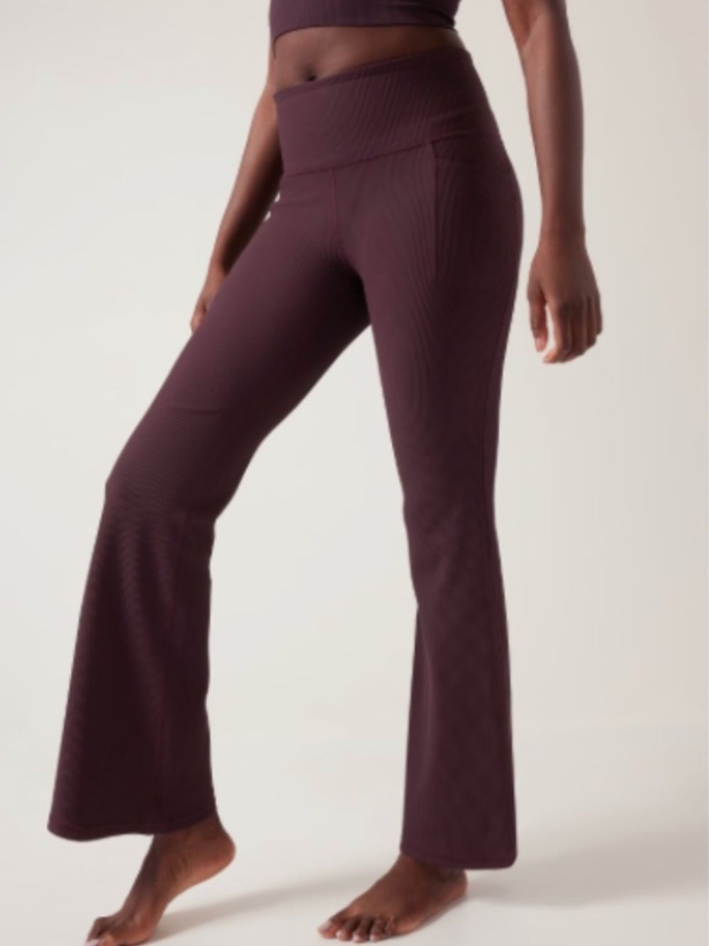 Athleta Salutation Stash Rib Flare Pant Burgundy Purple Womens Large Tall